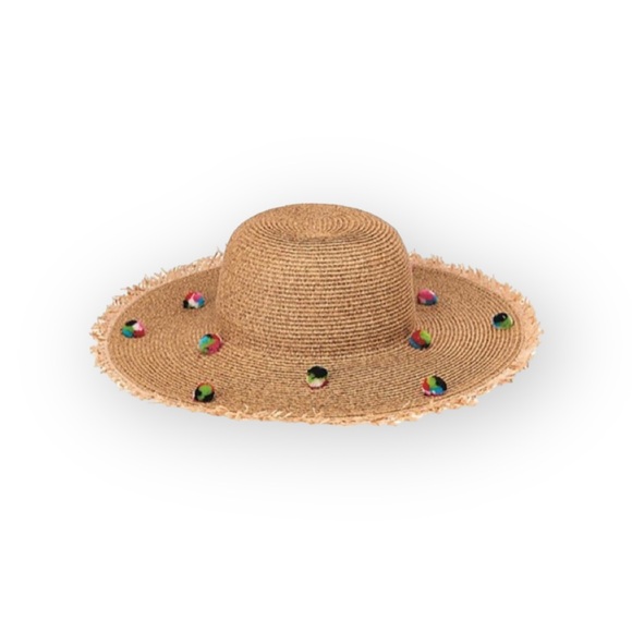 new San Diego Hat ✶ Wide Brim Pom Pom Straw Sun Hat ✶ Raffia ✶ Summer Beach Fun - Picture 11 of 16